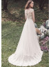 Cap Sleeve Beaded Ivory Lace Tulle Buttons Back Wedding Dress